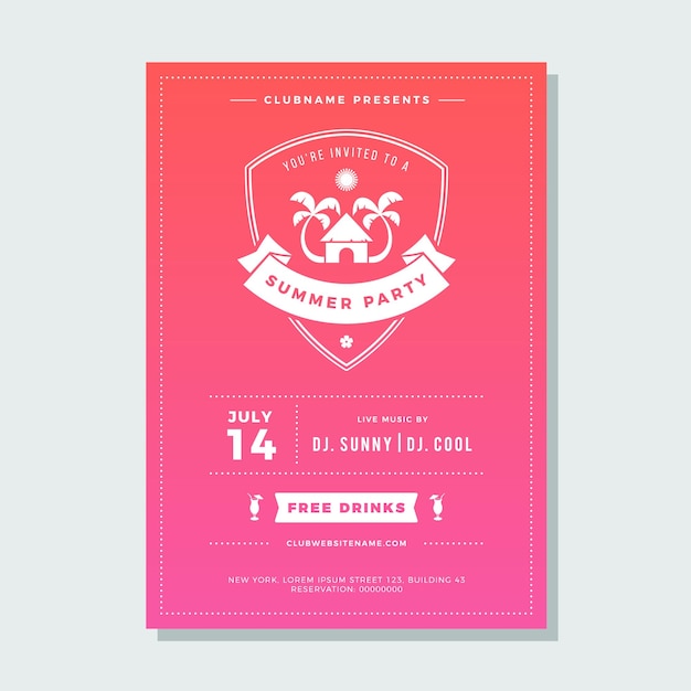 Minimalistische vintage zomer partij poster sjabloon roze levendige kleurovergang ontwerp vectorillustratie