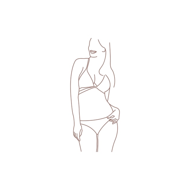 Minimalistische vrouwelijke figuur in ondergoed Mode vectorillustratie van het vrouwelijk lichaam in een trendy lineaire stijl Elegante kunst voor posters tatoeages logo's van ondergoed winkels