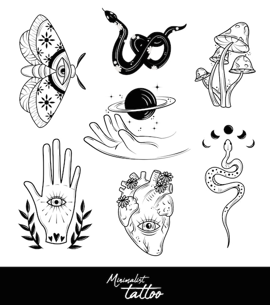 Minimalistische zwart-wit tattoo set