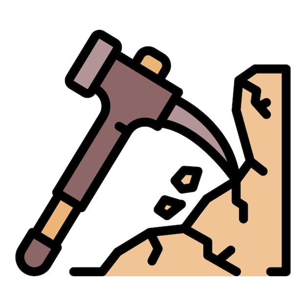 Vector mining axe icon outline mining axe vector icon color flat isolated