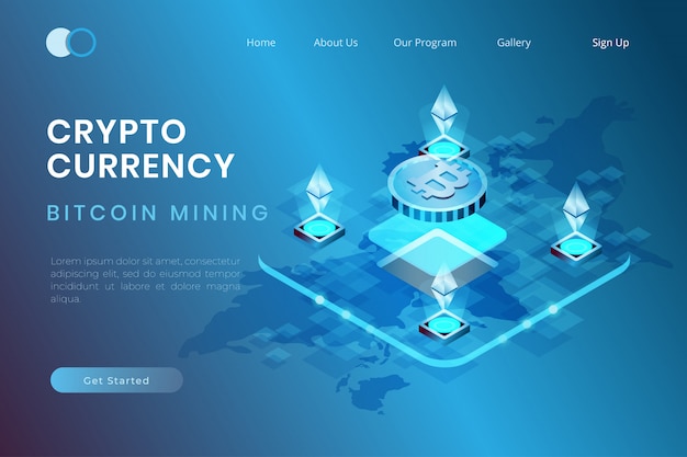 Mining ethereum crypto currency in isometric 3d design, bitcoin and Cryptocurrency exchange illustration