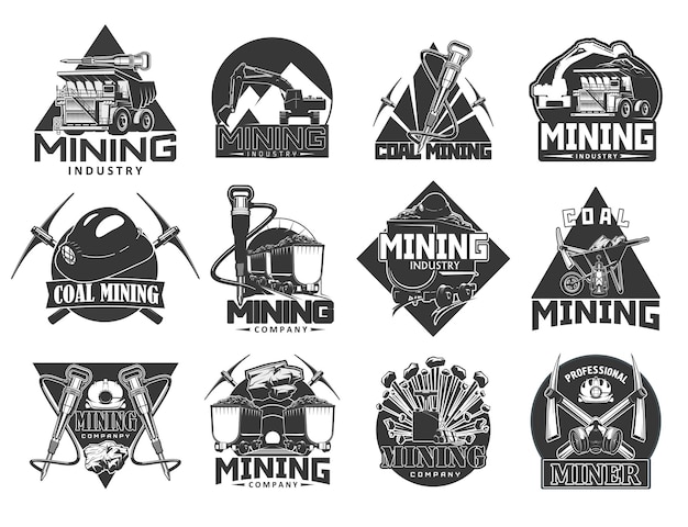 Vector mining industry coal extraction icons