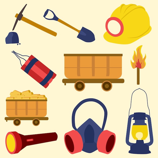 Mining Items Cute Hand Drawn Illustration Set