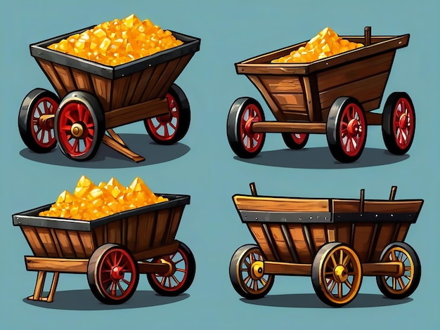 Vector mining objects on wooden wagon illustration