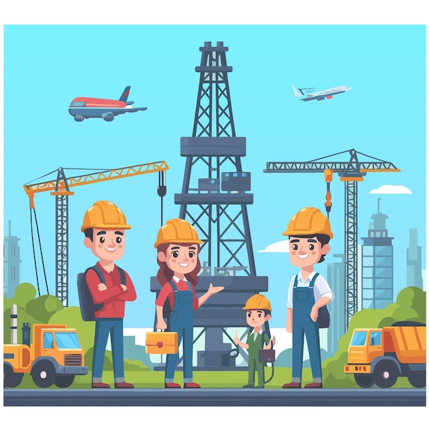 mining oil team exploration worker cartoon poster