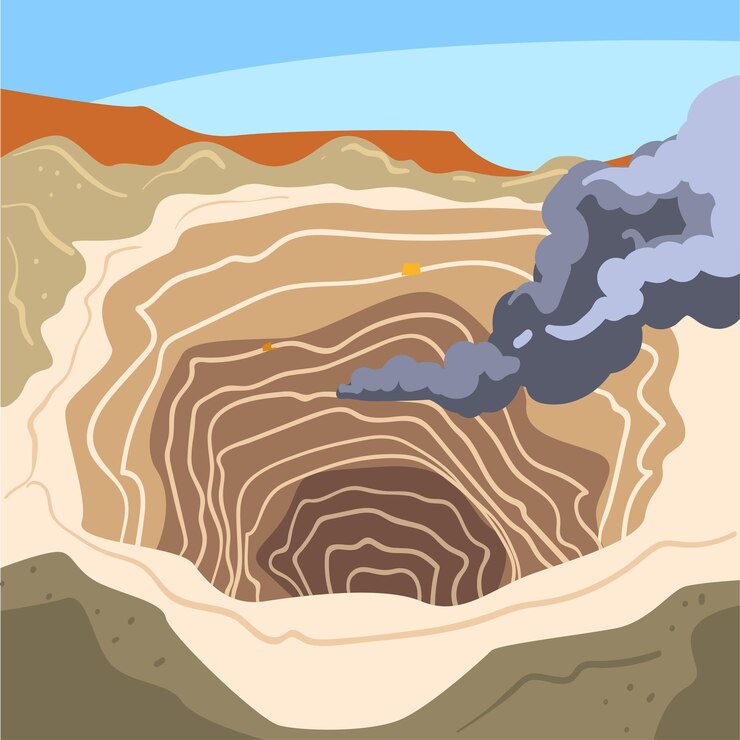 Vector mining quarry opencast mine metallurgical industry concept vector illustration