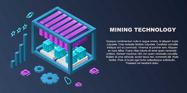 Bandiera di concetto di tecnologia mineraria, stile isometrico