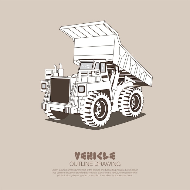 Mining vehicle isolated outline drawing vector illustration