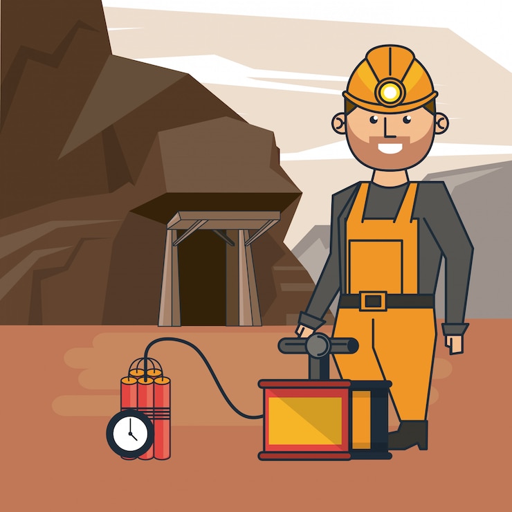 Vector mining worker cartoon