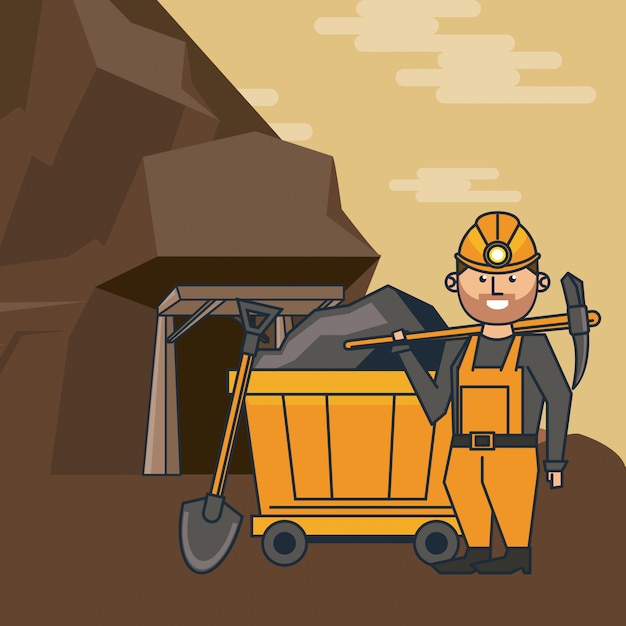 Vector mining worker cartoon