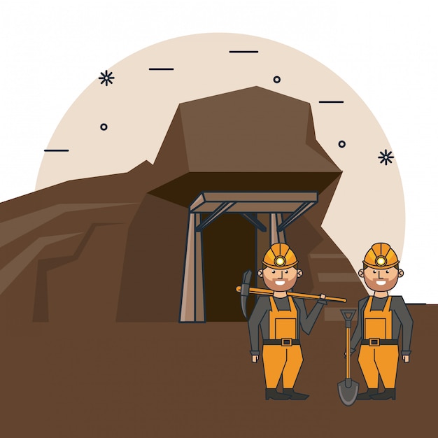 Vector mining workers cartoon