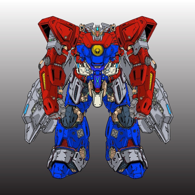 Minion premium vector | gunpla gundam mecha robot gebouwd door hoofd arm lichaam been wapen illustratie