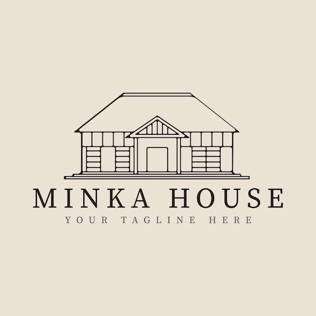 minka 집 전통 가옥 일본 라인 아트 로고 벡터 일러스트 템플릿 디자인