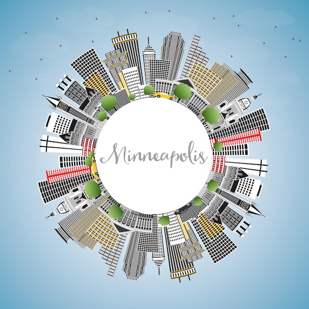 Minneapolis Minnesota Skyline met kleur gebouwen blauwe lucht en kopie ruimte vectorillustratie