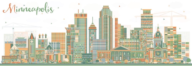 Minneapolis Minnesota USA Skyline with Color Buildings. Vector Illustration. Business Travel and Tourism Concept with Modern Architecture.