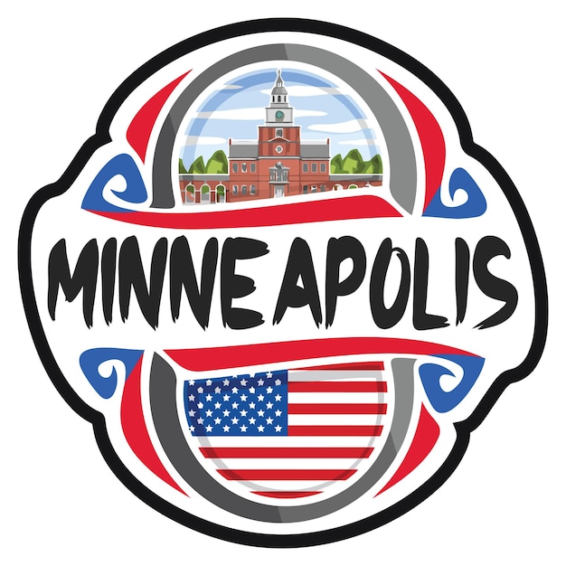 Minneapolis USA United States Flag Travel Souvenir Sticker Skyline Logo Badge Stamp Seal Emblem