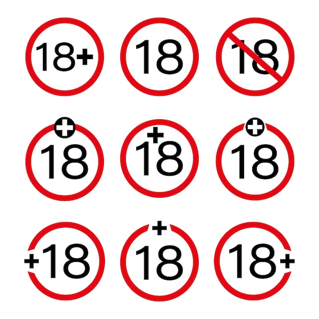 Minors 18 years warning red badges vector on a white background