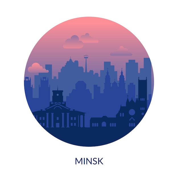 Minsk Belarus famous city morning view label