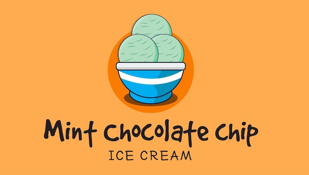 Mint chocolate chip Famous Asian Food Vector Art Illustration Logo Template Design