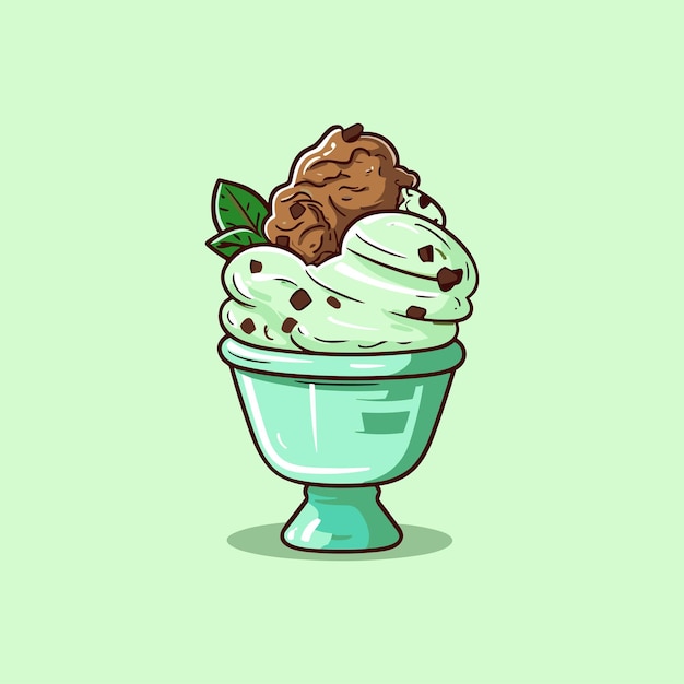 Vector mint chocolate chip ice cream clip art illustration