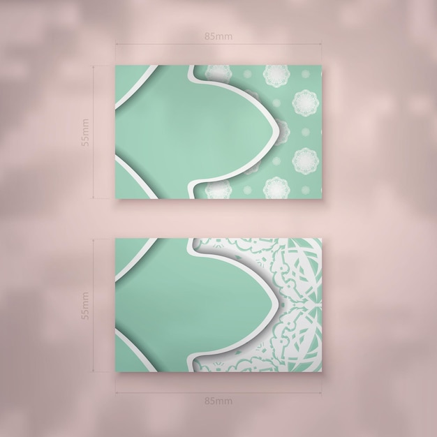 Mint color business card with mandala white ornament for your contacts.