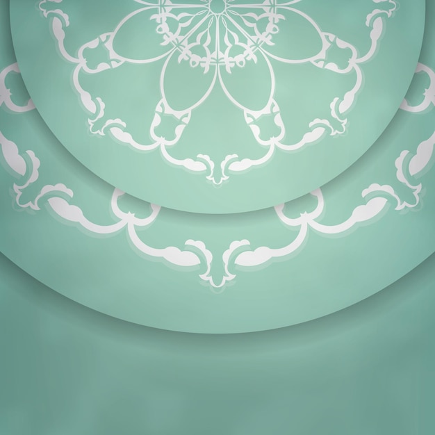 Mint color card with mandala white pattern for your design