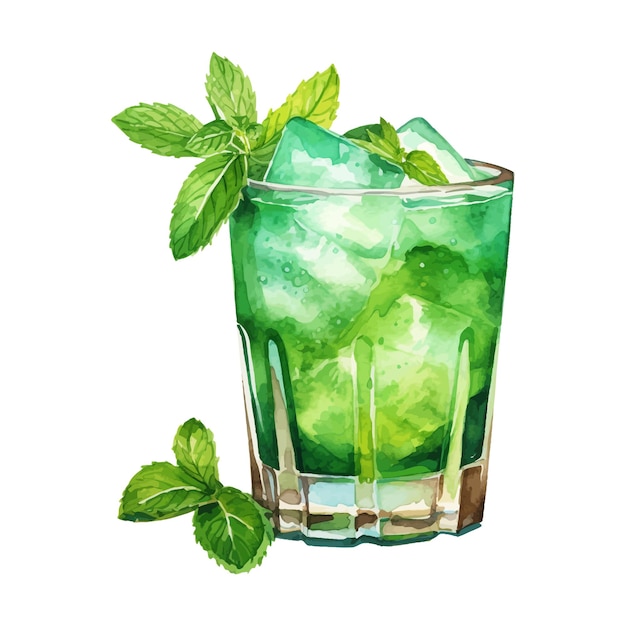 Mint Julep cocktail watercolor hand drawn illustration Drink clipart