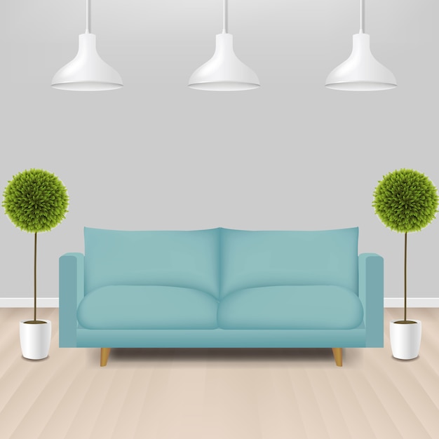 Vector mint sofa with lamps