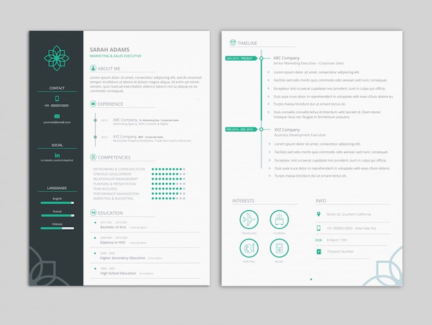 Modello di curriculum a tema menta