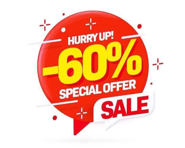 Minus 60 percent off sale special offer hurry up sticker