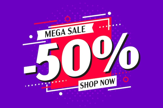 Minus fifty percent discount mega sale banner template design