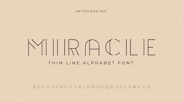 Vector miracle dunne lijn alfabet lettertype