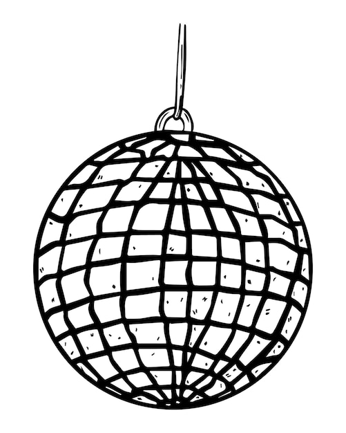 Mirror ball for disco and party doodle linear