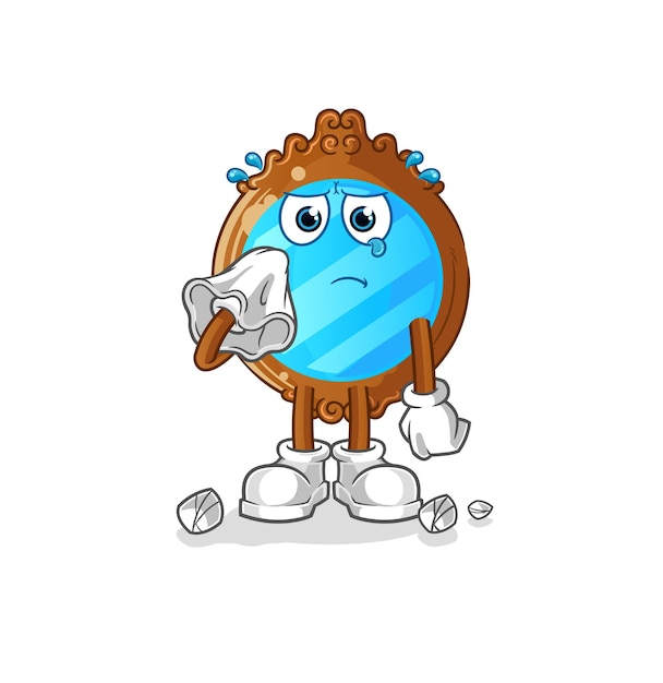 mirror cry with a tissue. cartoon mascot vector