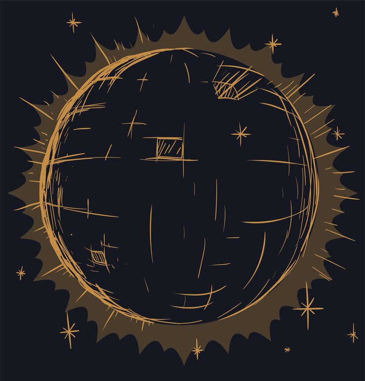 Vector mirror disco ball with glows and stars in hand drawn style over dark background