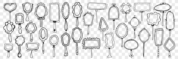 Vector mirrors doodle set collection of hand drawn various illustration