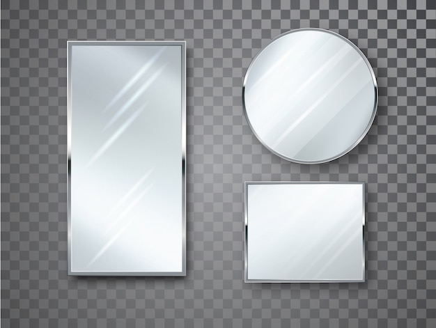 Vector mirrors set isolated with blurry reflection. mirror frames or mirror decor interior   realistic illustration