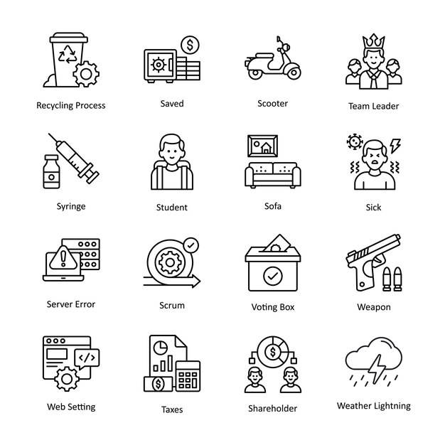 Illustrazione dello stile dell'icona del contorno vettoriale varie set di file eps 10 5