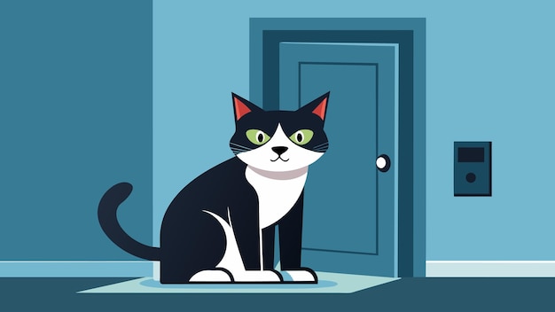 A mischievous black and white cat sneaks out of the house through the smart pet door its determined