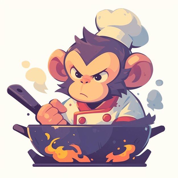 A mischievous monkey chef cartoon style
