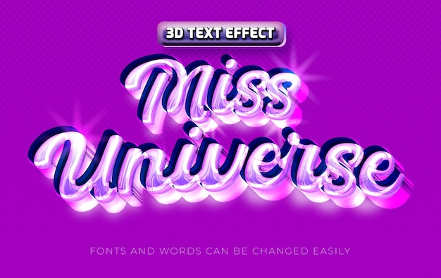 Miss universe 3d editable text effect style