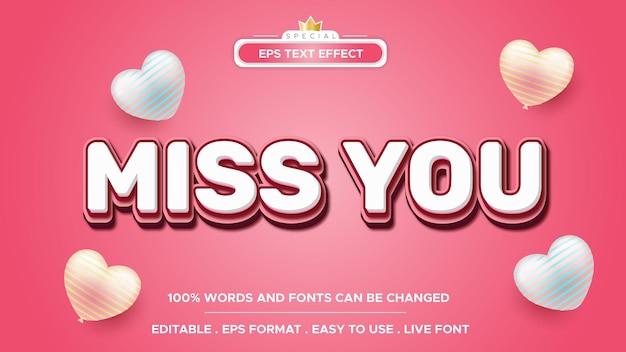 Miss you editable text effect cute