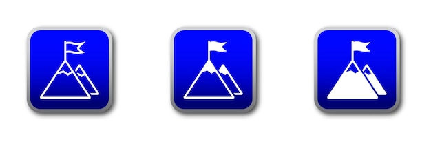 Missiepictogram op een blauwe sticker met kleurovergang Vlag op bergpictogram Platte vectorillustratie