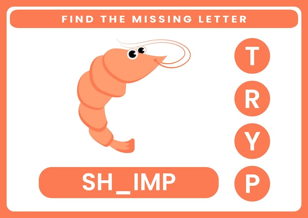 Missing letter of alphabet sea animal worksheet for children