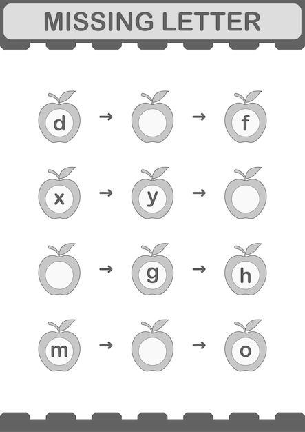 Пропущенное письмо с Apple Worksheet для детей