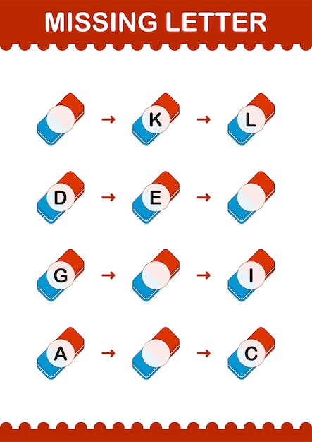 Missing letter with Eraser Worksheet for kids