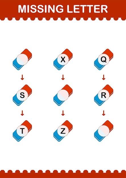 아이들을 위한 지우개 워크시트가 있는 누락된 편지