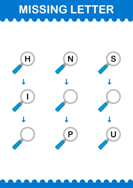 Вектор Пропавшая буква с увеличительным стеклом для детей