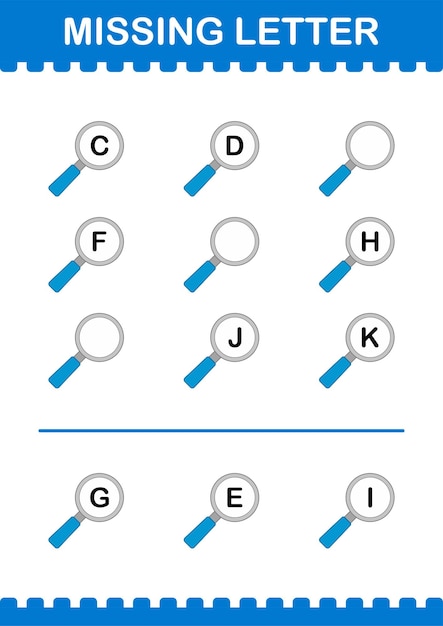 Missing letter with Magnifying Glass Worksheet for kids