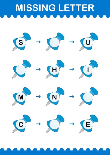 Missing letter with Push Pin Worksheet for kids